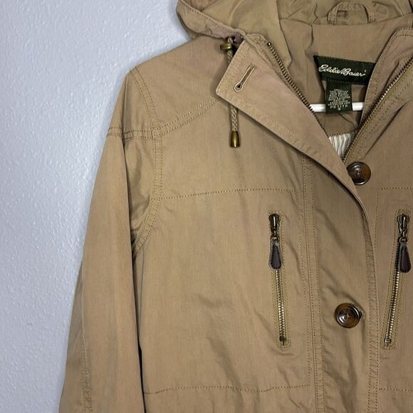Eddie Bauer Tan Medium Weight Hooded Field Jacket Size Small Petite - Picture 9 of 11